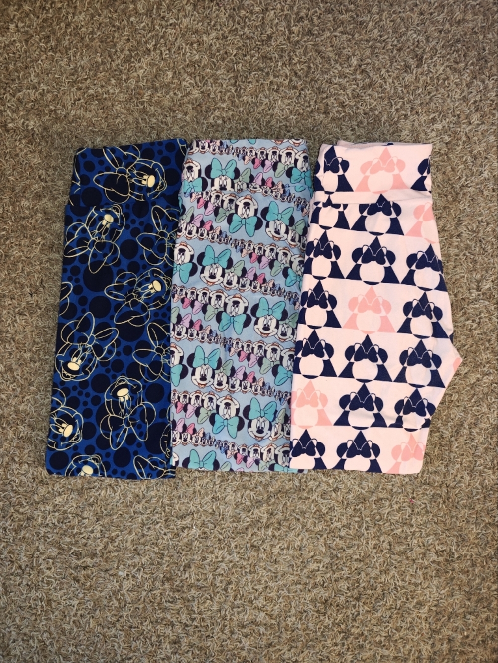 LuLaRoe Adult OS Minnie Mouse Leggings Set - Navy, Light Blue, Pink